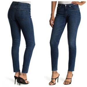 Rag & Bone Mid Rise Skinny Jeans Raw Hem Dark Wash Blue Size 26 Stretch